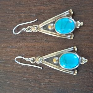 Silver &Turquoise Dangle Earrings 1.5"